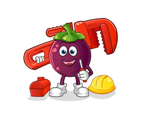 Fototapeta premium mangosteen plumber cartoon. cartoon mascot vector