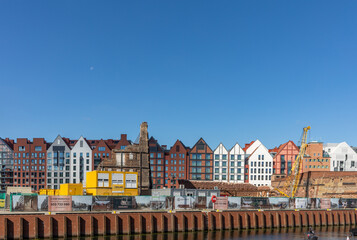 Modern architecture of the granaries island in old town of Gdansk. Poland
