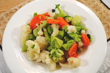 A Bowl of Broccoli, Cauliflower and Carrots