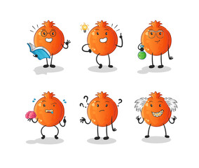 pomegranate thinking group character. cartoon mascot vector