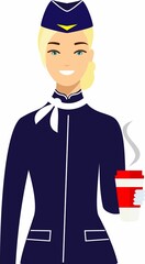 Stewardess air hostess in Uniform in Flat Style.