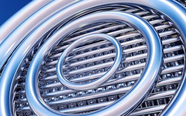 Abstract background with chrome circles over metallic pipes. 3D illustration