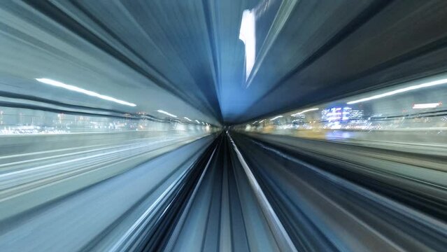 4K Time lapse of automatic train moving to tunnel, Tokyo, Japan