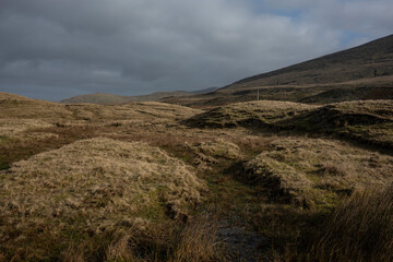 Traces of turfcutting in the vast peatlands in the Shramore area close to Lough Feeagh and Newport, county Mayo.