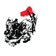 Illustrazione De La Croix libertà che guida il popolo ottocento bandiera rivoluzione rivolta giustizia povertà
