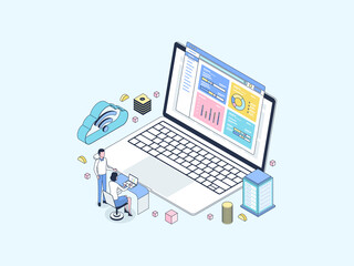 Online Tax Isometric Illustration Lineal Color. Suitable for Mobile App, Website, Banner, Diagrams, Infographics, and Other Graphic Assets.