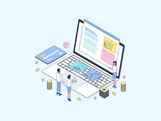 Finance Presentation Isometric Illustration Lineal Color. Suitable for Mobile App, Website, Banner, Diagrams, Infographics, and Other Graphic Assets.