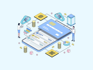 E-Wallet Isometric Illustration Lineal Color. Suitable for Mobile App, Website, Banner, Diagrams, Infographics, and Other Graphic Assets.