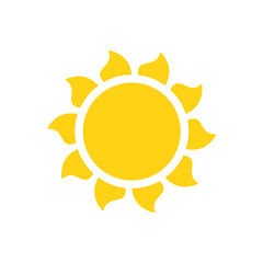 Vector cartoon yellow sun Shining light rays to heat the summer. Isolated on white background.