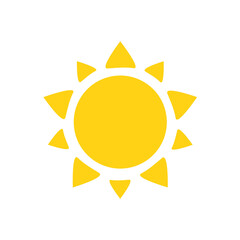 Vector cartoon yellow sun Shining light rays to heat the summer. Isolated on white background.