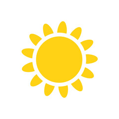 Vector cartoon yellow sun Shining light rays to heat the summer. Isolated on white background.