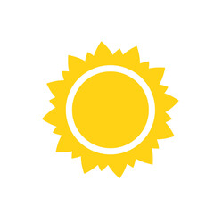 Vector cartoon yellow sun Shining light rays to heat the summer. Isolated on white background.