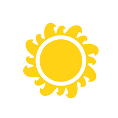Vector cartoon yellow sun Shining light rays to heat the summer. Isolated on white background.