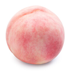 White Peach fruit with leaf isolated on white background, Fresh Peach on White Background With clipping path,