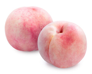 White Peach fruit with leaf isolated on white background, Fresh Peach on White Background With clipping path,