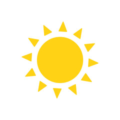 Vector cartoon yellow sun Shining light rays to heat the summer. Isolated on white background.