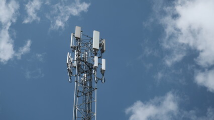 Cellular tower for 3g, 4g, 5g radio transmitter. Communication antenna. Wireless telecommunication technology.