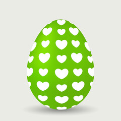 Vector illustration of a green Easter egg with white hearts.