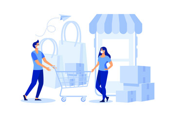 People cart shopping wear masks to prevent infection ilustration