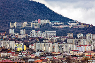 Zheleznovodsk, Russia. A resort town, many mineral water springs. View of the city, located on the slope of Mount Zheleznaya, autumn-winter.