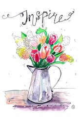Watercolor flowers inspiration on a white background