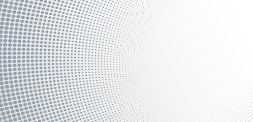 Grey dots in 3D perspective vector abstract background, dotted pattern cool design, wave stream of science technology or business blank template for ads. - obrazy, fototapety, plakaty