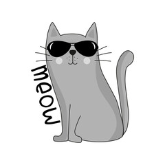 Meow - Cool cat in sunglasses. Good for T shirt print, baby clothes, poster, card, label, mug and other gifts design.