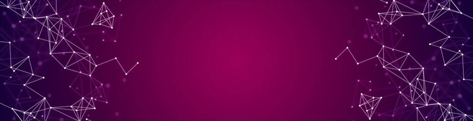 Vector abstract background frame. Texture of damaged network, thin plexus, connections. Dots and lines of wave pattern, neon glow. Bright constellations. Banner of medicine, websites, technologies.