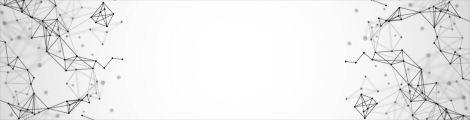 Vector halftone abstract background frame. Texture of damaged network, thin plexus, connections. Dots and lines of wave pattern. Bright constellations. Banner of medicine, websites, technologies.