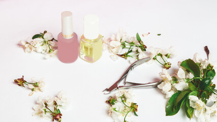 Beautiful composition with female accessories for International Women's Day on light background