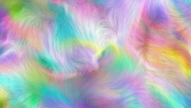 Abstract colorful background pastel, fake fur background, waving fluffy texture, 3D animation.