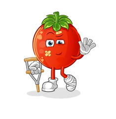 tomato sick with limping stick. cartoon mascot vector