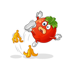 tomato slipped on banana. cartoon mascot vector