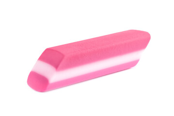 New bright eraser isolated on white. School stationery