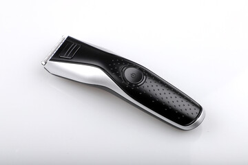 Modern battery electric shaver for man isolated on white background. Top view.