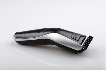 Modern battery electric shaver for man isolated on white background. Top view.