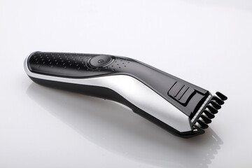 Modern battery electric shaver for man isolated on white background. Top view.