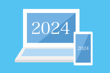 pc スマホ 年号 西暦  2024 AI イラスト ベクター 素材 フラット アイコン シンプル