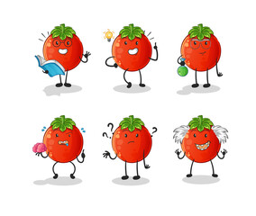 tomato thinking group character. cartoon mascot vector