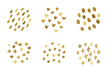 Fototapeta na wymiar hand drawn group of gold polka dots for greeting card minimalist style decoration