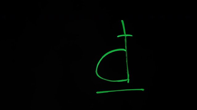 Vietnamese dong on a black background. The hand draws the financial symbol of Vietnam.