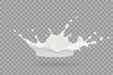 Milk jet, milky splash, vector realistic liquid white splash on isolated background. 3d illustration.