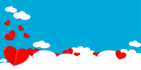 illustration of love and valentine day with heart and clouds. Paper cut style. Vector illustration
