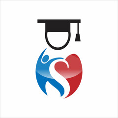 Education icon with letter S in shape from person and heart logo design template