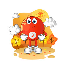red billiard ball in the autumn. cartoon mascot vector