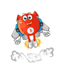 red billiard ball with jetpack mascot. cartoon vector