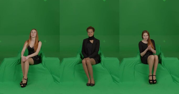 GREEN SCREEN CHROMA KEY Female Women Spectators Wearing Formal Attire Delivering Standing Ovations. Crowd Replication For Theater, Opera, Ballet. Unkeyed Chairs To Keep Shadows