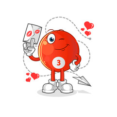red billiard ball hold love letter illustration. character vector