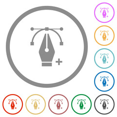 Adding editing point with pen tool flat icons with outlines
