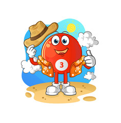 red billiard ball go on vacation. cartoon mascot vector